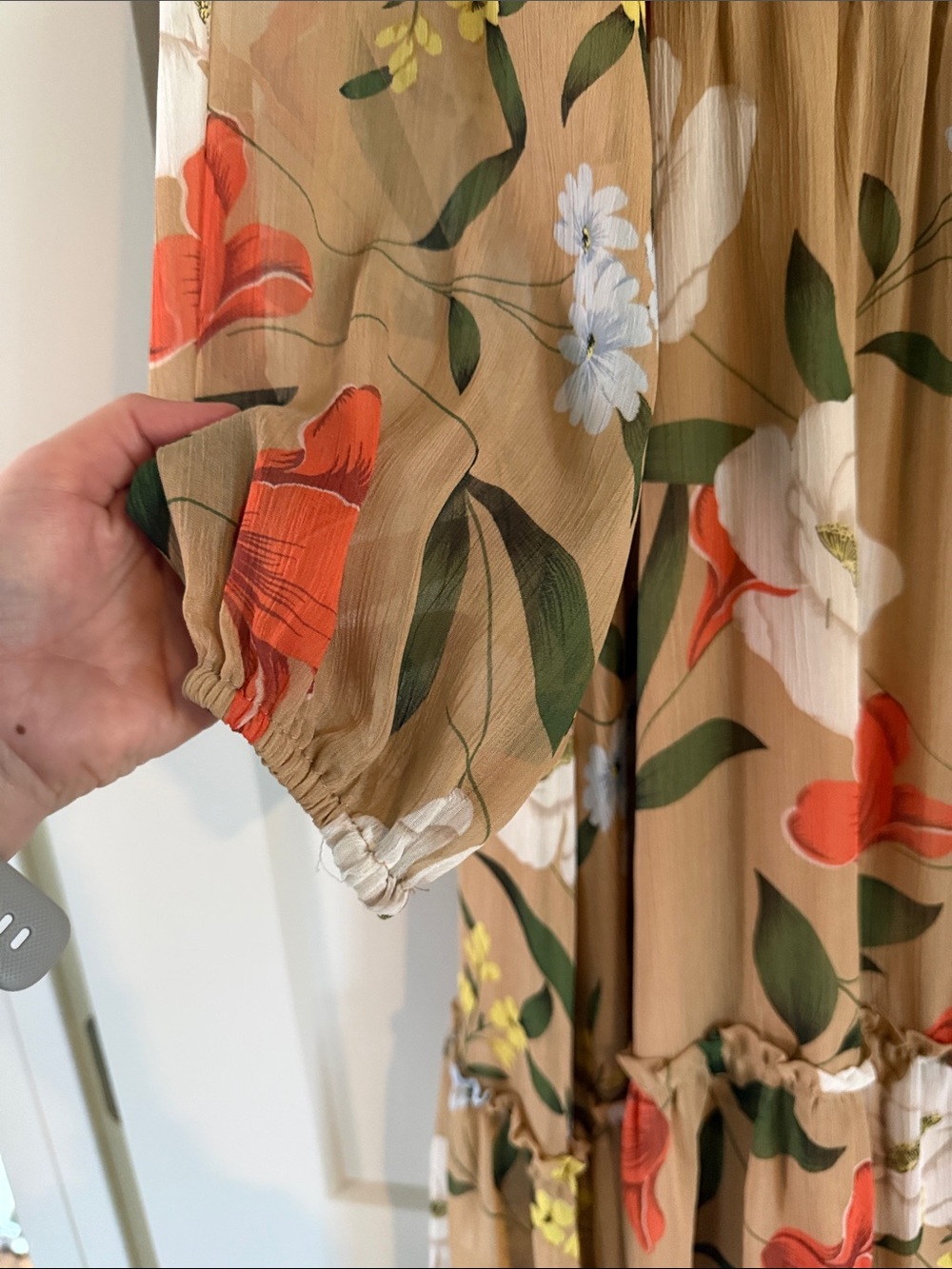 Lost and Wander Tiered Long Sleeve Midi Dress - Beige Floral - Picture 2 of 3